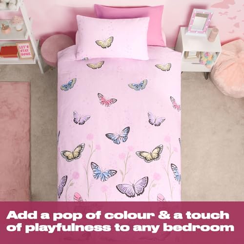 Dreamscene Single Duvet Cover Set, Ultra Soft Warm Cosy Vibrant Purple Butterfly Design Girls Bedding Sets Luxurious Reversible Quilt Single Duvet Set with Pillowcase - Image 2