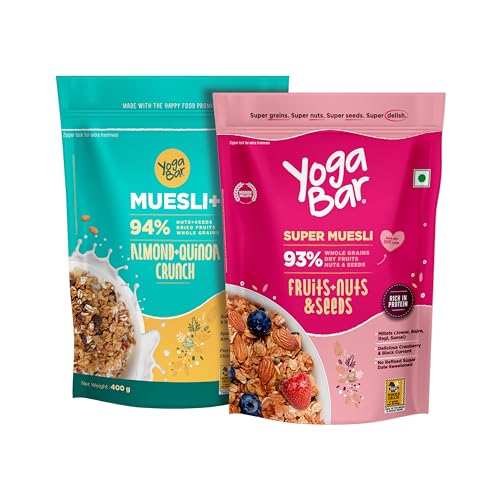 Image of Yogabar Breakfast Cereal & Muesli | Fruits Nuts and Seeds | Almond + Quinoa Crunch | 400g Each