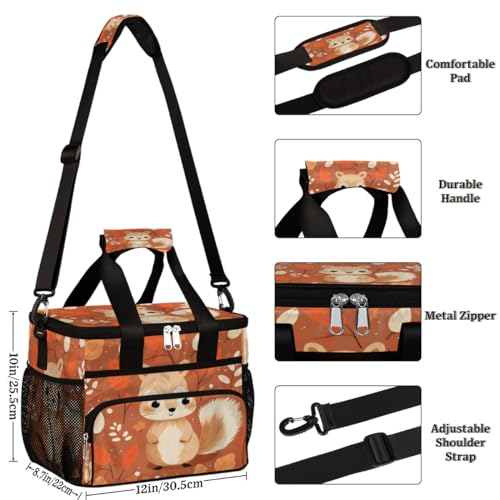 Fall Squirrel Insulated Picnic Backpack Lunch Box for Women Men Picnic Basket Tote Lunch Bag Picnic Bag Portable Lunch Bags for Picnic, Beach, Work, Trip,Office, Camp Squirrel