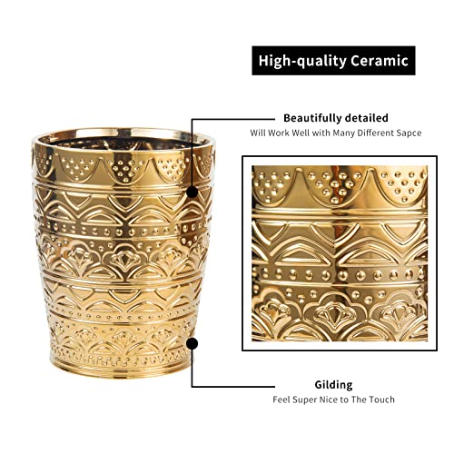 Rxlvcky Round Ceramic Small Trash Can Wastebasket, Garbage Container Bin For Bathrooms, Powder Rooms, Kitchens, Home Offices - Durable - Gold #TOP2
