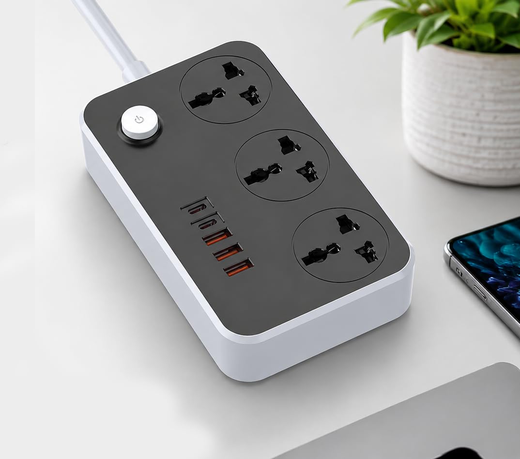 Power Strip Extension Board, 2500W Multi Plug Socket, 4 Power Outlets, 4 USB Charging Ports, 2 Type C Ports, Fire Resistant Body, Overload Protection, 2 Meter Cable-image-16