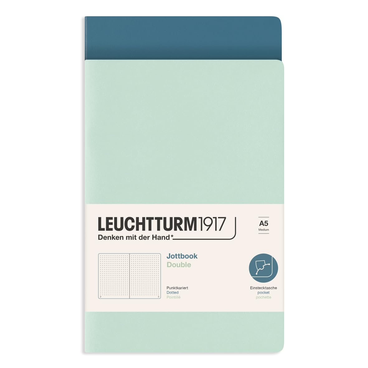 LEUCHTTURM1917 372389 Jottbook (A5), 2 Stück, with Flex Cover, Double Pack, Mint Green and Stone Blue, Dotted — image 1