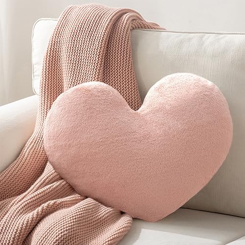 Ashler Light Pink Plush Heart Pillow - Faux Fur Rabbit
