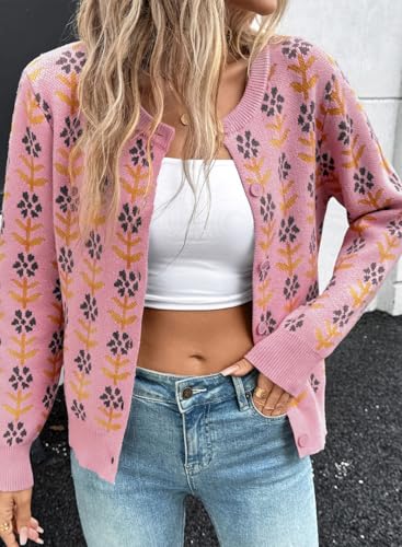 Sidefeel Women's Open Front Cardigan Sweaters Long Sleeve Button Down Floral Sweater3