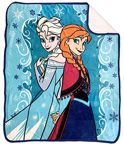 Disney Frozen Springtime Sherpa Throw Blanket - Measures 50 x 60 inches, Kids Bedding Features Elsa & Anna - Fade Resistant Super Soft - (Official Disney Product)