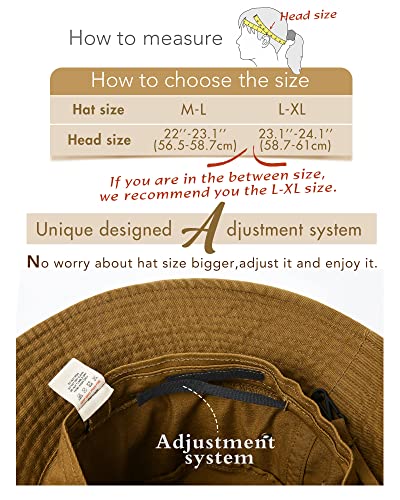 Furtalk Bucket Hats For Women Washed Cotton Packable Summer Beach Sun Hats Mens Womens Bucket Hat With Strings For Travel (Dark Orange, Medium, M) #TOP3