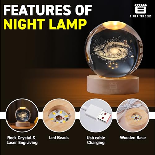 Image of 3D Milky Way Ball Night Light with Wooden Base for Home Decor, Living Room, Bedrooms Ornament