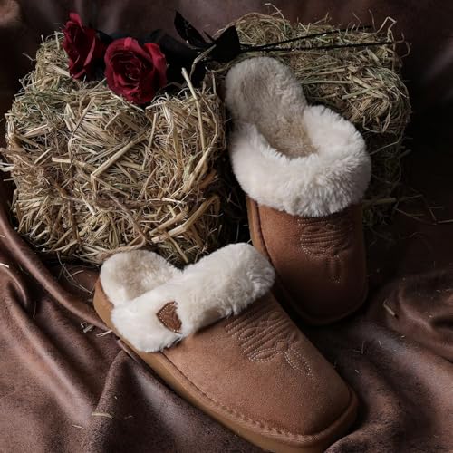 LBF Fuzzy Western Slippers for Women Comfy Winter Fluffy House Cowgirl Boot Slippers with Memory Foam Indoor Outdoor Square Toe4