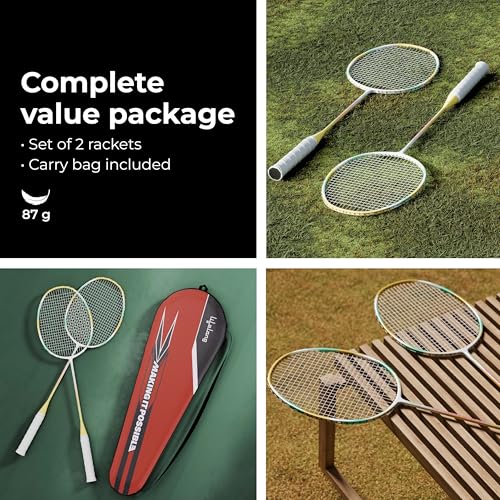 Image of Lifelong Badminton Rackets Set of 2 | 87g Carbon Shaft Lightweight Badminton Racket | Badminton Racquet Racket Set with Badminton Bag | Beginner & Intermediate Badminton Combo for Family