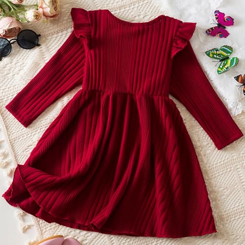 Girls Christmas Dress Long Sleeve Princess Vintage Knit Sweater Dresses Ruffle Swing Holiday (Green, 5 Years)2