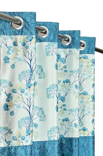 Image of Floral Patch Semi-Sheer Curtains for Window 6 Feet, Pack of 2, Aqua