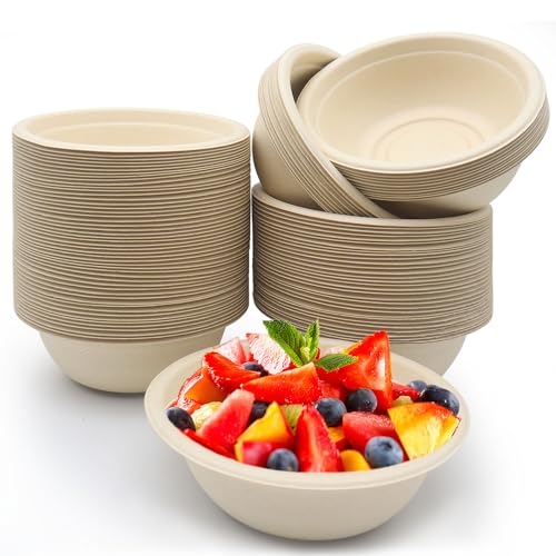 RZMZBY 100 Piezas - 350ml Cuencos Desechables de Caña de Azúcar | Cubiertos Desechables Ecológica y Compostable | Alternativa Natural al Plástico, Para Fiestas/Picnics/Hogar