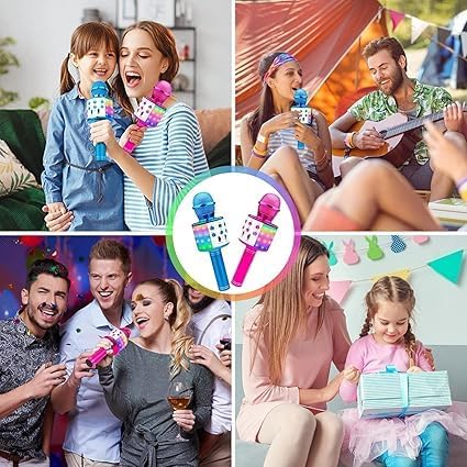 Image of Wireless Bluetooth Kids Karaoke Microphone with Speaker, Age 3-12 | Rechargeable, LED Lights, Voice Effects, Music Player, Portable