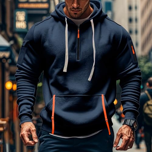 Fall Winter Quarter Zip Hoodie Men Pullover Tactical Sweatshirt Vintage Long Sleeve Casual Hoodies with Pockets