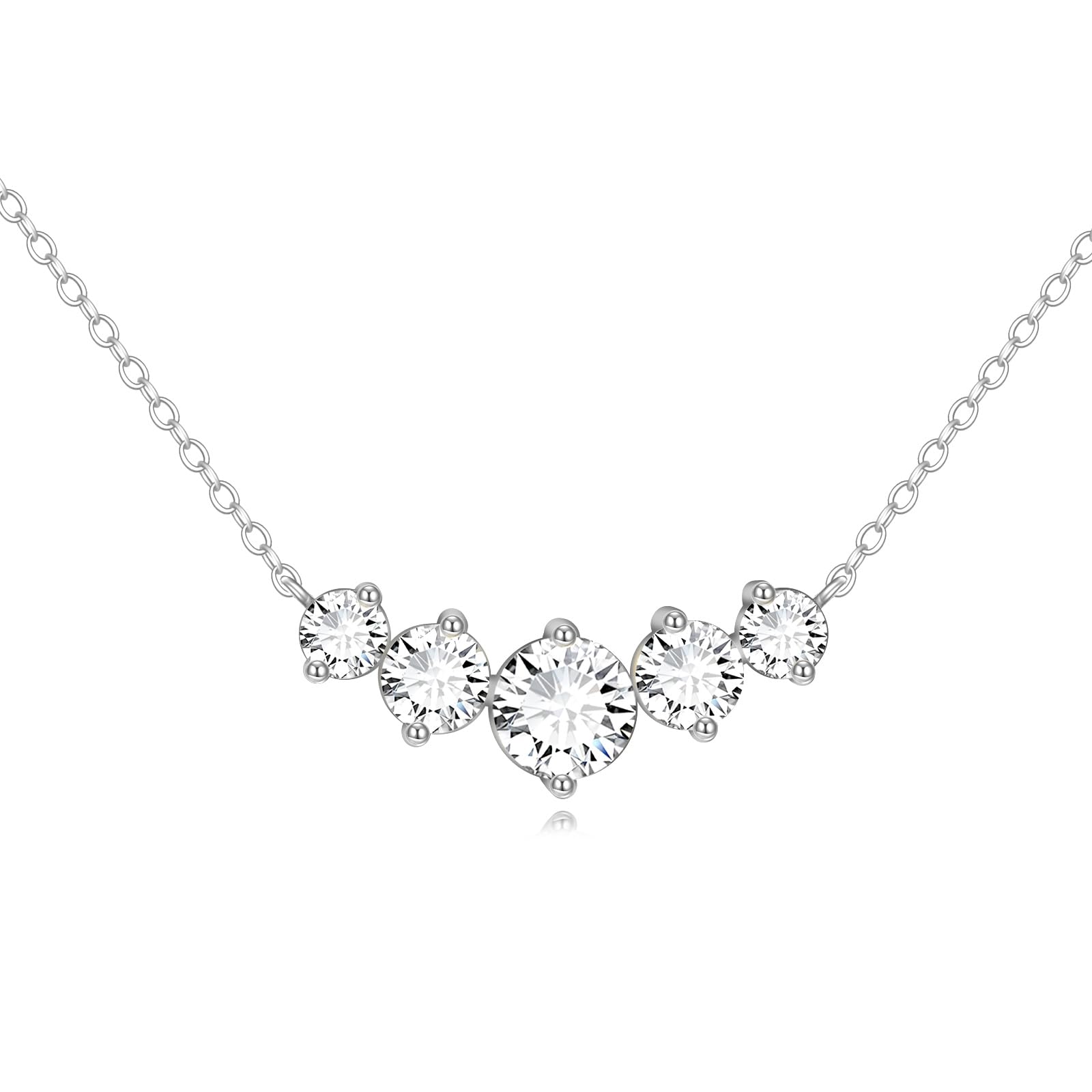 POPLYKE Sterling Silver Moissanite Necklace for Women - 1.5CT/2.6CT/2.8CT/4CT Classic Round Moissanite 3/5/7 Stones Engagement Wedding Necklaces for