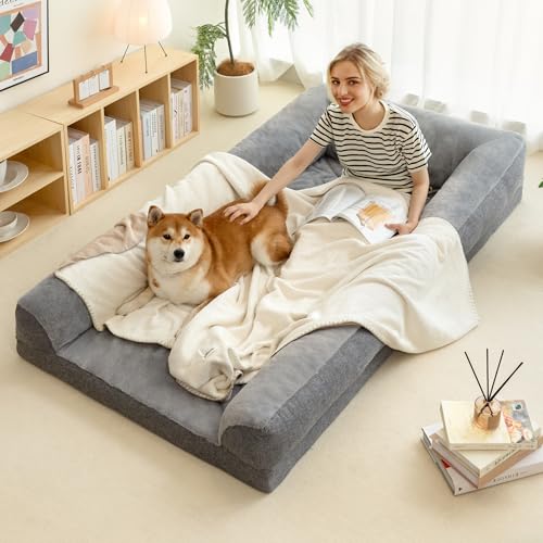 Mewoo Cama Plegable para Perros Humanos, 71 x 39 x 11 Pulgadas, Cama Extragrande esponjosa, Cama Lavable de tamaño Humano Grande con Funda extraíble, Cama Gigante para Mascotas Adultas