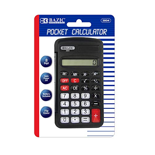 BAZIC 8-Digit Pocket Size Calculator w/Flip Cover, 1-Pack