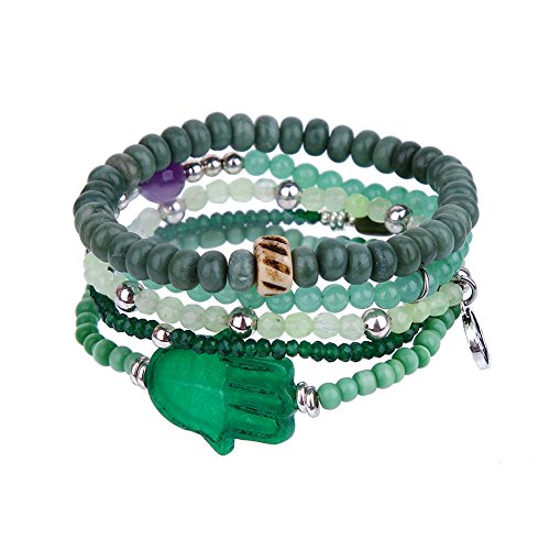 tom+alice Beaded Bracelets for Women Stackable Handcut Natural Stones 5 pcs Ermish Stretch Set Bangle