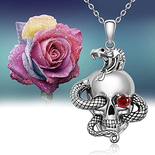 LOVGIFSET Skull Necklace Snake Halloween Sugar Skull Sterling Silver Necklaces for Women Skeleton Bone Gothic Punk Jewelry - Image 4
