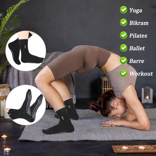 Cute Non-Slip Grip Pilates Yoga Socks, Women's Cute Ballet Socks with Ruffle Cuff Embroidery Design4