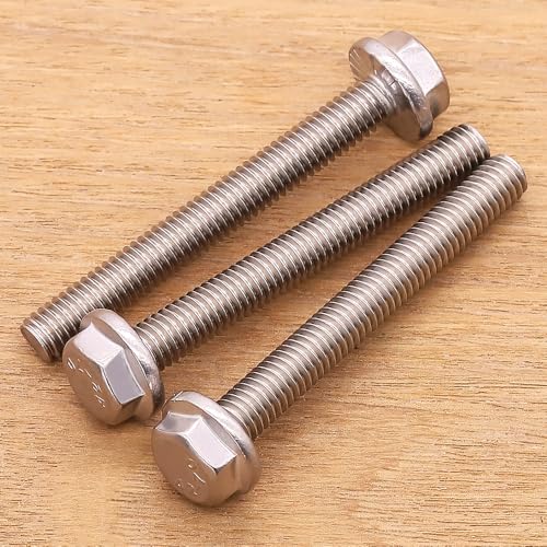 Image of M10-1.5 x 50mm Hex Flange Bolt (2 inch Thread Length), DIN6921, Serrated Locking Flange, 304 Stainless Steel, UNC Full Thread, 6-Pack