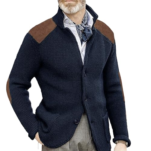 Mens Stand Collar Cardigan Sweaters Knit Textured Sweater Button Down Cardigans