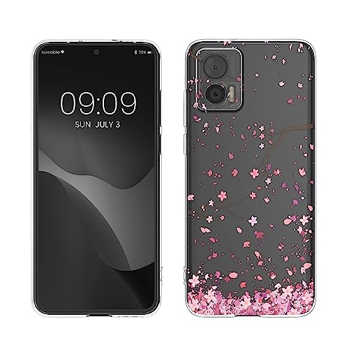 kwmobile Carcasa Compatible con Motorola Edge 30 Neo - Funda Silicona TPU Flores Cerezo cayendo Rosado Suave/marrón Oscuro/Transparente