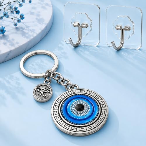 Image of Evil Eye Keychain for Bike Car and Home Keys with Adhesive Hook | Good Luck Protection Charm Key Ring | Stylish Evil Eye Key Chain for Positivity | Gifting & Decorative Purpose