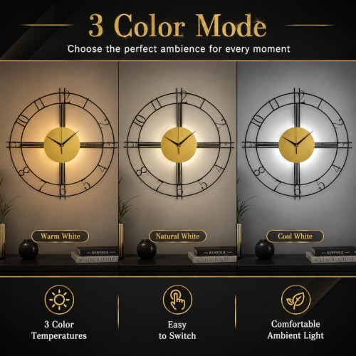 Image of Smartway Melinck 6W LED Wall Lamp with Clock | Modern Decorative Wall Light with Analog Clock | 3 Light Modes | Black & Gold Designer Wall Mount Clock for Bedroom, Living Room, Hall & Bedside