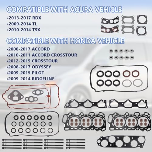 Image of MLS Engine Head Gasket Set with Bolts Compatible with Honda Acura Vehicle 3.5L V6 SOHC 2008-2017 Accord Odyssey Crosstour Pilot Ridgeline RDX TL TSX Accord Crosstour, Replace#HS26509PT ES71329-1