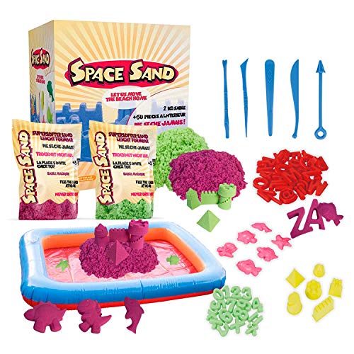 Leo & Emma Space Sand 1.8kg Set 50tlg. Formen Zahlen Buchstaben Burg Modellierwerkzeug Modellierwanne, kinetischer magischer Sand, viele Farben, TÜV getestet (0.9kg grün und 0.9kg pink) Cover