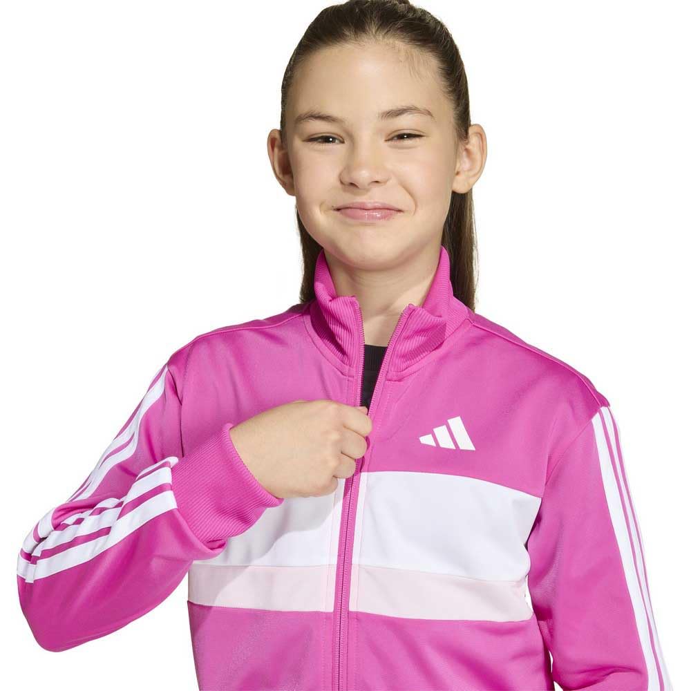 adidas Unisex Kinder SEASONAL ESSENTIALS TIBERIO 3 STRIPES TRICOT TRACKSUIT, semi lucid fuchsia/bright yellow, 13-14 Years