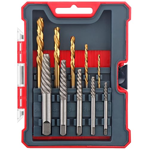 Hi-Spec Juego de Extractores de Tornillos y Brocas HSS de 10 Piezas. Fácil Extracción, Remover con Espiral de Rosca Izquierda para Tornillos, Pernos y Pernos Dañados, Rotos o Desgastados