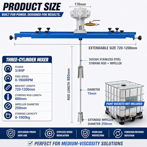 Agitadores neumáticos IBC de 1 HP con hélice plegable para tanques de 265 galones 4