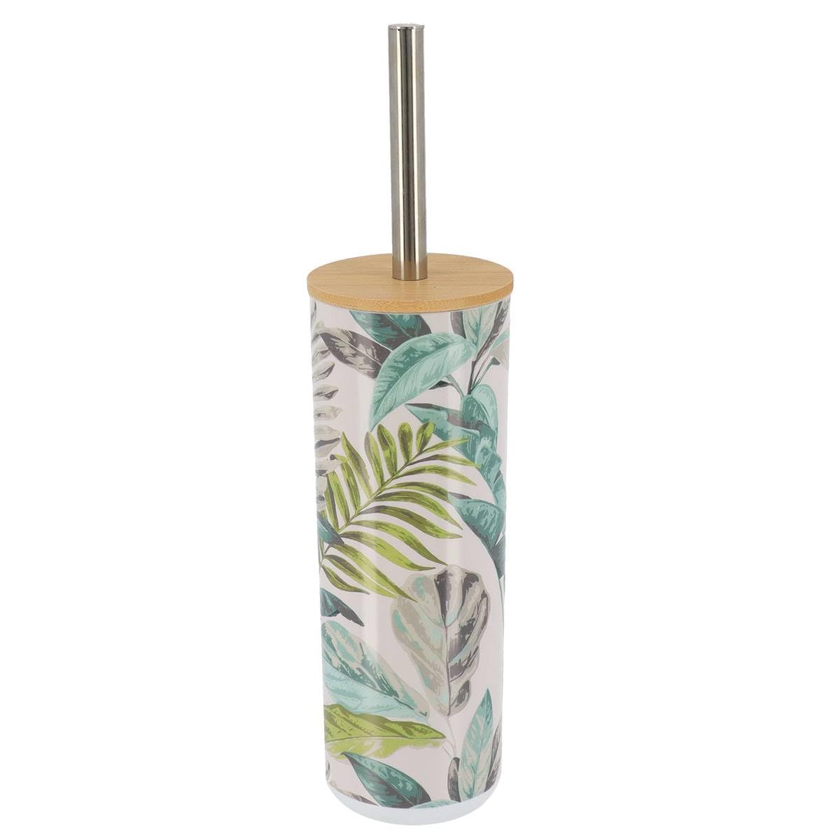 Tendance - Printed toilet brush holder PS with bamboo lid - Jardin d Hiver