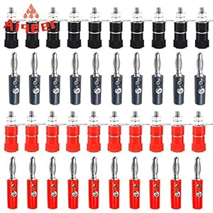 Aiqeer 20 paar 4 mm banaanstekker set, 4 mm luidsprekeraansluiting, vernikkeld bananenstekker en luidspreker Binding Post Terminal Kit (zwart, rood)