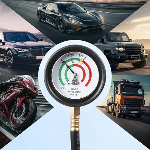 PARAOUTIL Abgasdrucktester mit Katalysator-Testkit,Kraftstoffdrucktest-Set Abgasrückdrucktester-Mit M12/M18 Adapter,Schlauch und Manometer,Automotive Abgasdrucktester für LKW Und