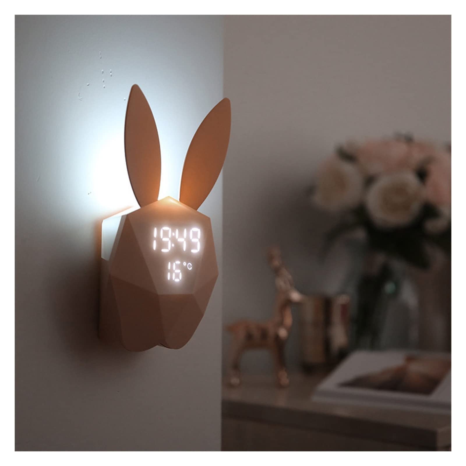 Światło budzenia dla dzieci Mini Różowy Królik Kreatywny Kreskówka Królik Budzik Inteligentny Led Cyfrowy Zegar Rozrządu Wyświetlacz Temperatury LED Lampka nocna Trener snu dla dzieci(A)