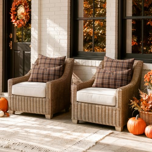 Image of MIULEE Fall Plaid Pillow Covers Scottish Tartan 20x20 Dark Brown | Set of 2 Fall Decorations Cushion Covers, Farmhouse Winter Home Decor, for Thanksgiving Sofa Couch Bed Living Room