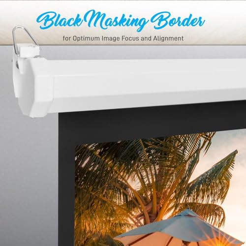 Image of Manual Pull Down Projector Screen - Universal 100-inch Roll-Down Pull-Down Retractable Manual Projection Screen w /Auto-Locking, Adjustable Screen Height, Black Masking Border - PyleHome PRJSM1006