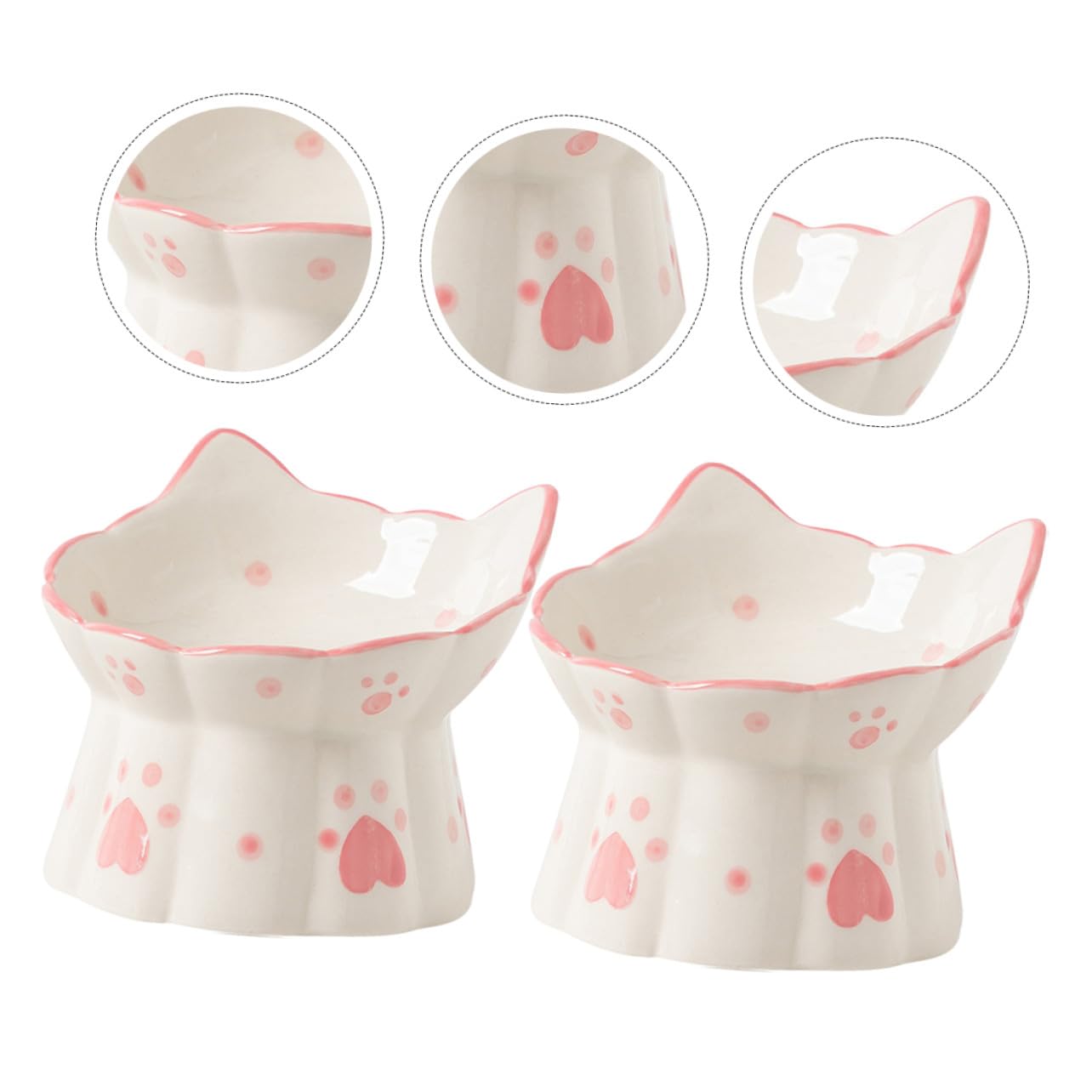 GARVALON 2 Stück Erhöhte Keramik Katzennäpfe Katzenohr Design rutschfest Ergonomisch gegen Schnurrhaarmüdigkeit Spülmaschinenfest Auslaufsicher für Katzen Kätzchen und Kleine Hunde