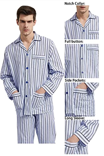 Image of GLOBAL Mens Pajamas Set, 100% Cotton Woven Drawstring Sleepwear Set with Top and Pants /Bottoms