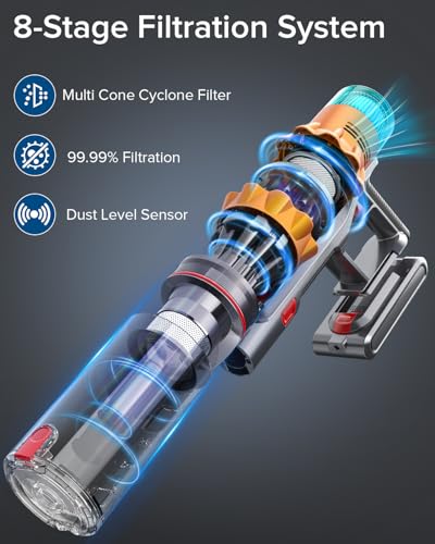 Image of REBANIC S8 Cordless Vacuum Cleaner, 600W 48Kpa 65mins Stick Vacuum Rechargeable, Wireless Lightweight Handheld Vacuum Cleaners for Home Pet Hair Carpet Hardwood Floor Car