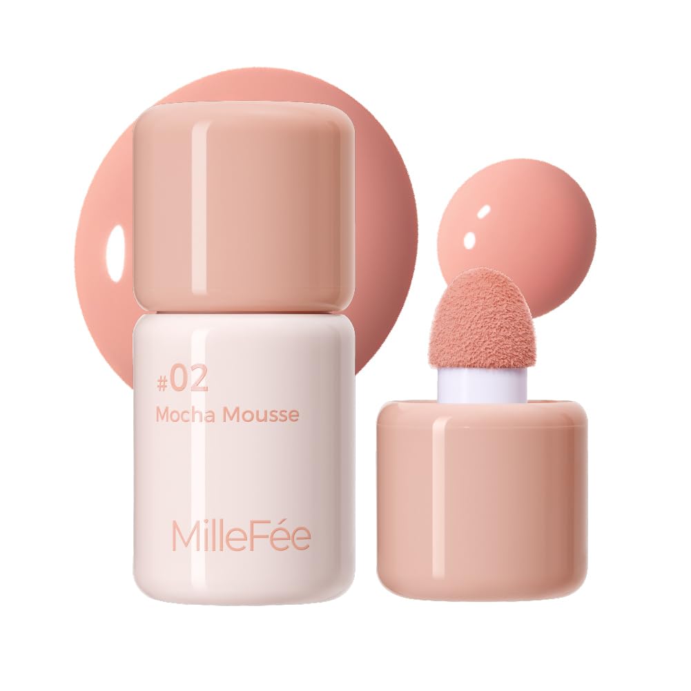 MilleFée Shake Drop Cheek Liquid, 4 Colors, Skin Tone, Soft, Sponge Brush, Mid-Face Shortening, Puff Puff, Cream, Translucency, High Pigmentation, Popular (02 Mocha Mousse) : Beauty