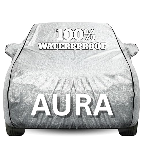 Image of Waterproof Car Body Cover - 100% Water Proof Custom Fit New Car Covers, Outdoor Full Protecting Cover for Aura (All Models) with Free Storage Bag - UV, Rain & Dust, All Weather Protection