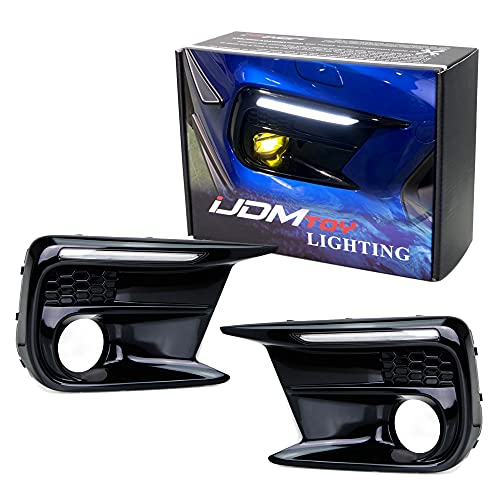 iJDMTOY White/Amber Dynamic Sequential Flash Switchback LED Daytime Running Lights w/Fog Lamp Opening Bezels Compatible With 2018-up Subaru WRX/WRX STI