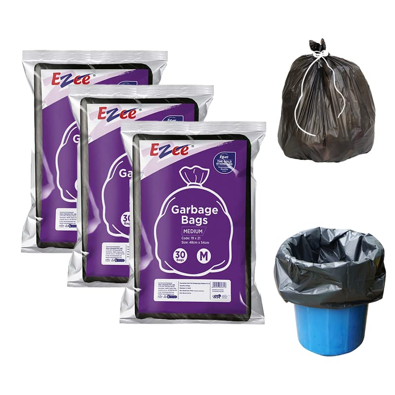 Ezee Flat Medium Garbage Bags Black | 19 x 21 inches - 30 bags