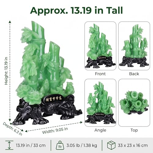 Estatua decorativa Feng Shui de bambú de resina jade-verde miniatura 2