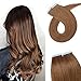 SEGO 18 Inch Tape In Hair Extensions 20pcs 50g /Light Brown/ Ombre 100% Remy Human Hair Balayage Rooted Hair Invisible Seamless Skin Weft Double Side Tape for Women
