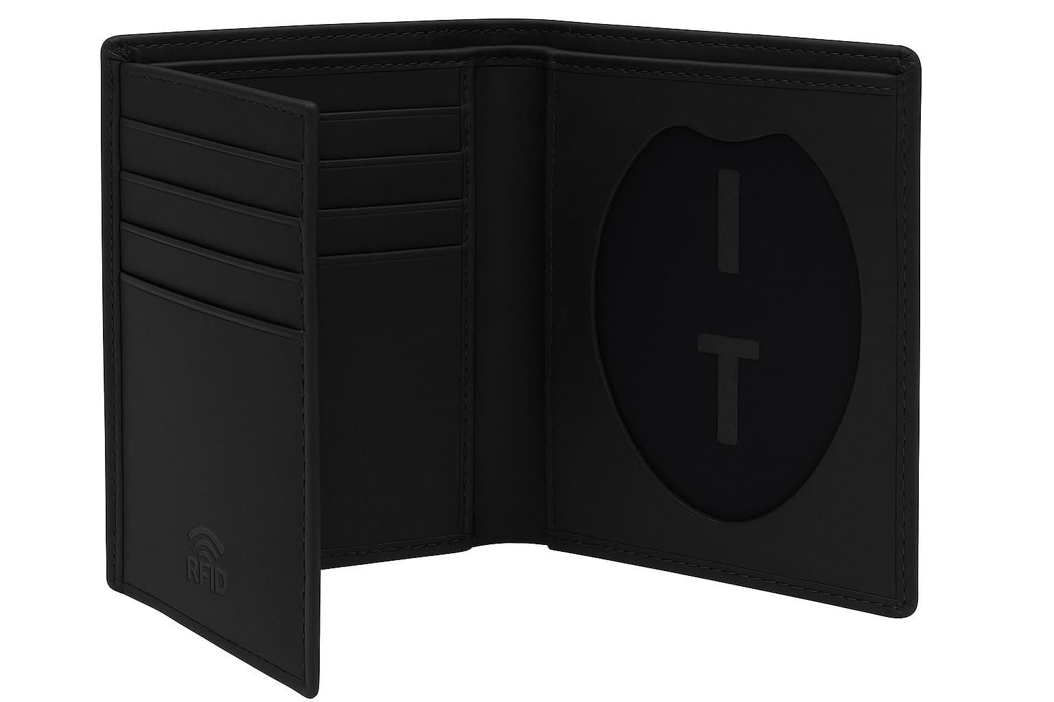 CAZORO Police Badge Wallet Bifold RFID Full Grain Genuine Leather, Fits Any Shape Badge with a Pin Back, Black, Law Enforcement Officer Gifts (Black)